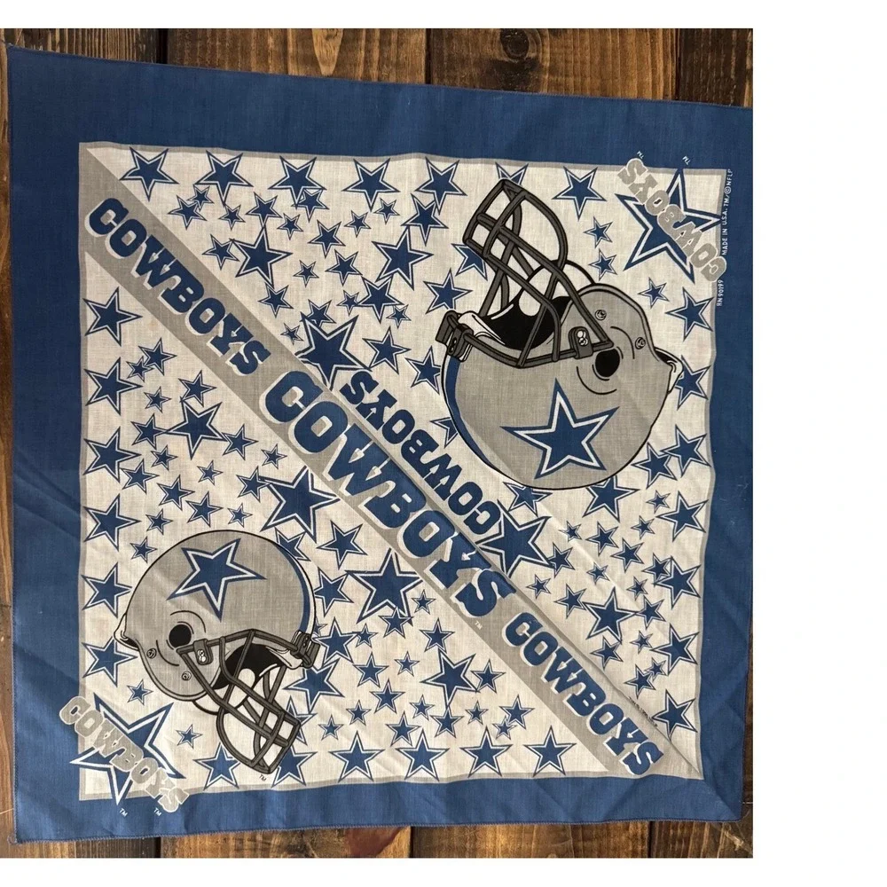 Vintage 1995 Dallas Cowboys Bandana Made USA Blue Silver NFL 21x21‎ NOS New Vtg
